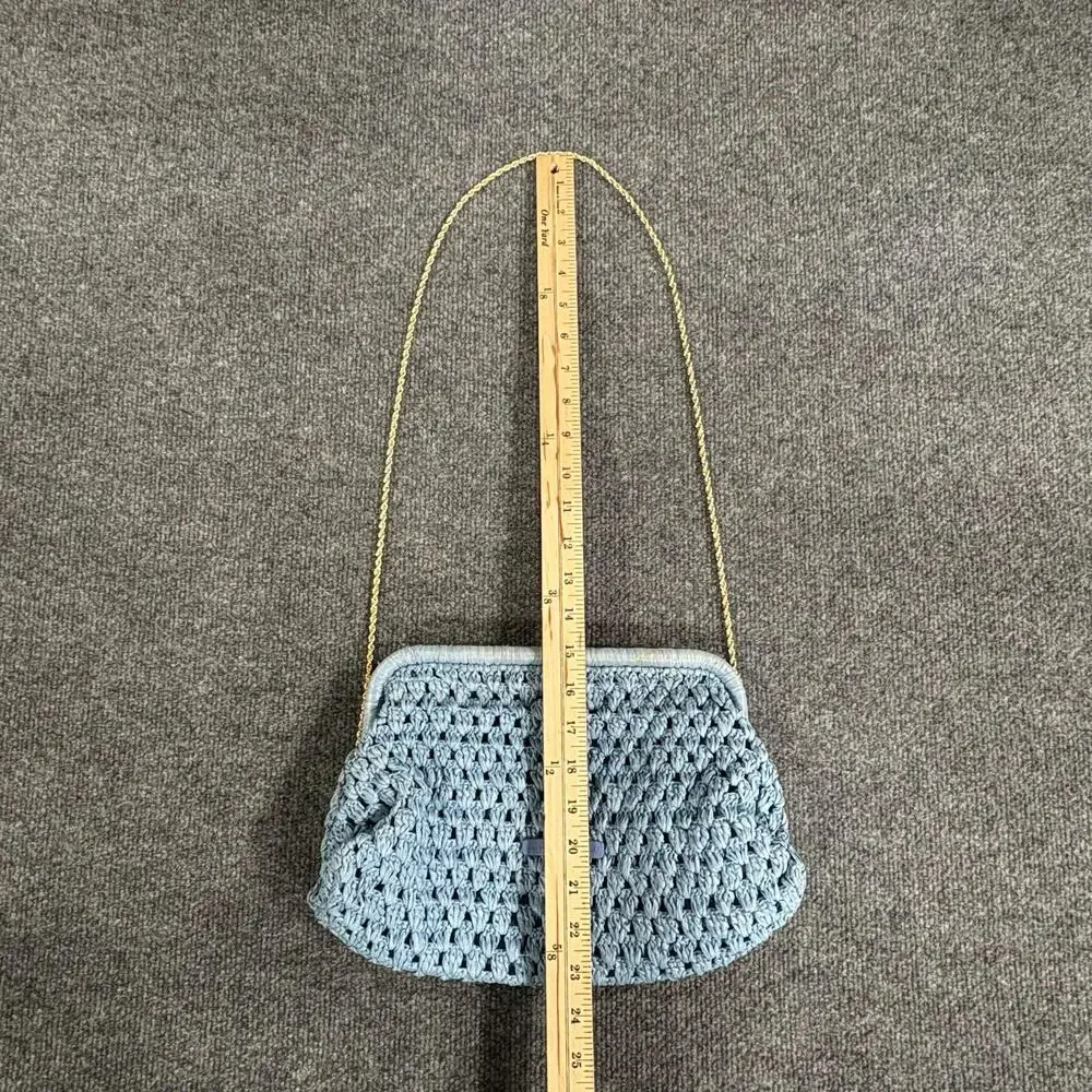 Loeffler Randall Clutch Womens Medium Blue Raffia Trudie Frame Crochet Handbag